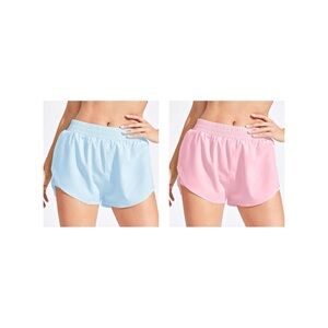 Athletic Shorts w/ Built in Compression, 2 Pairs, Baby Blue, Light Pink, Size M